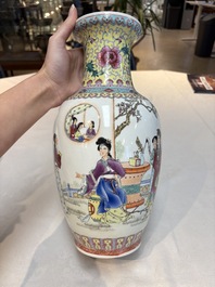 Seven Chinese famille rose vases, a scroll jar and a jardini&egrave;re on a stand, Qianlong marks, 20th C.