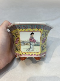 Seven Chinese famille rose vases, a scroll jar and a jardini&egrave;re on a stand, Qianlong marks, 20th C.