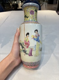 Seven Chinese famille rose vases, a scroll jar and a jardini&egrave;re on a stand, Qianlong marks, 20th C.