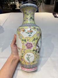 Seven Chinese famille rose vases, a scroll jar and a jardini&egrave;re on a stand, Qianlong marks, 20th C.