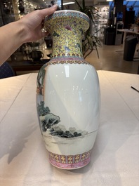 Seven Chinese famille rose vases, a scroll jar and a jardini&egrave;re on a stand, Qianlong marks, 20th C.