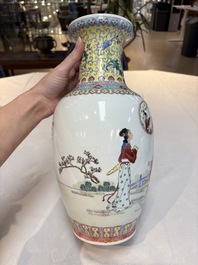 Seven Chinese famille rose vases, a scroll jar and a jardini&egrave;re on a stand, Qianlong marks, 20th C.