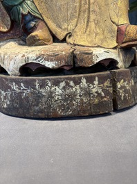 A large Chinese gilt-lacquered and polychrome wooden figure of Guandi, 19th C.