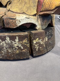 A large Chinese gilt-lacquered and polychrome wooden figure of Guandi, 19th C.