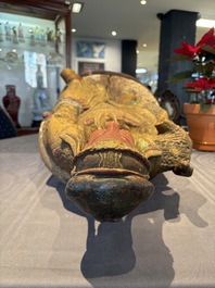 A large Chinese gilt-lacquered and polychrome wooden figure of Guandi, 19th C.