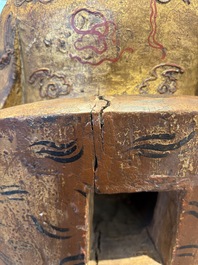 A large Chinese gilt-lacquered and polychrome wooden figure of Guandi, 19th C.