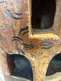 A large Chinese gilt-lacquered and polychrome wooden figure of Guandi, 19th C.