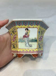 Seven Chinese famille rose vases, a scroll jar and a jardini&egrave;re on a stand, Qianlong marks, 20th C.