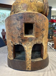 A large Chinese gilt-lacquered and polychrome wooden figure of Guandi, 19th C.