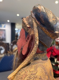 A large Chinese gilt-lacquered and polychrome wooden figure of Guandi, 19th C.