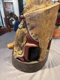 A large Chinese gilt-lacquered and polychrome wooden figure of Guandi, 19th C.