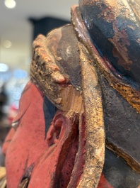 A large Chinese gilt-lacquered and polychrome wooden figure of Guandi, 19th C.