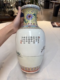 Seven Chinese famille rose vases, a scroll jar and a jardini&egrave;re on a stand, Qianlong marks, 20th C.