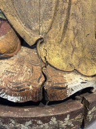 A large Chinese gilt-lacquered and polychrome wooden figure of Guandi, 19th C.