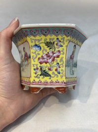 Seven Chinese famille rose vases, a scroll jar and a jardini&egrave;re on a stand, Qianlong marks, 20th C.