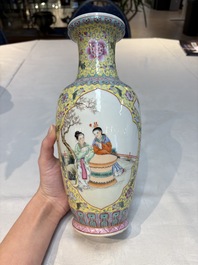 Seven Chinese famille rose vases, a scroll jar and a jardini&egrave;re on a stand, Qianlong marks, 20th C.