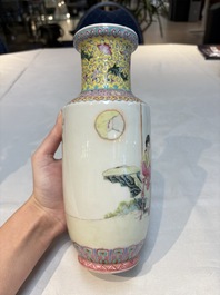 Seven Chinese famille rose vases, a scroll jar and a jardini&egrave;re on a stand, Qianlong marks, 20th C.