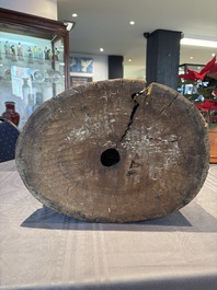 A large Chinese gilt-lacquered and polychrome wooden figure of Guandi, 19th C.