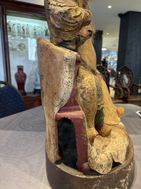 A large Chinese gilt-lacquered and polychrome wooden figure of Guandi, 19th C.