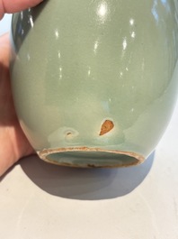 A Chinese Longquan celadon jar and a small Ge-type 'Hu' vase, Song and later