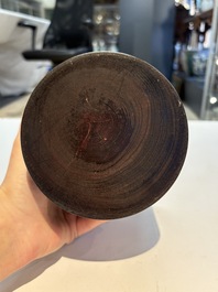 Two Chinese hardwooden brush pots, 20th C.