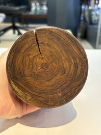 Two Chinese hardwooden brush pots, 20th C.