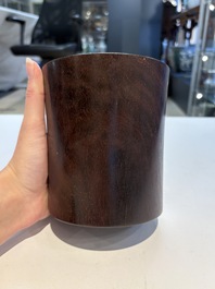 Two Chinese hardwooden brush pots, 20th C.