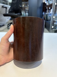 Two Chinese hardwooden brush pots, 20th C.