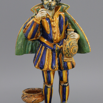 A rare large Italian maiolica Urbino figure of a standing man ca. 1570