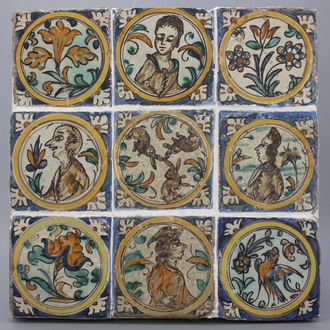 A group of 9 Spanish tiles, Seville (Triana), ca. 1700