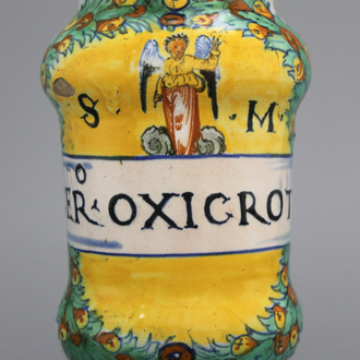 Italiaanse polychrome majolica albarello, Deruta, met opschrift CER.OXICROTI, ca. 1530