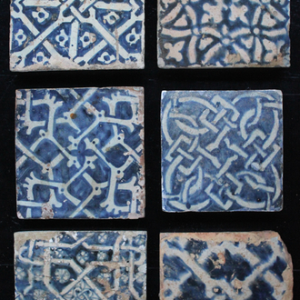 A set of 6 Manises blue and white tiles 15th C.