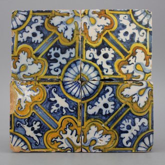 A set of 4 Portuguese tiles, 17th C.