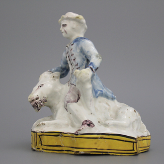 A Brussels faience group with a buckrider, 18th C.
