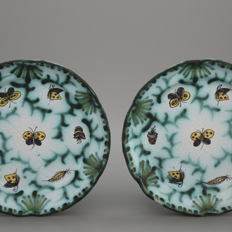 A pair of lobed Brussels faience butterfly plates, 18th C.