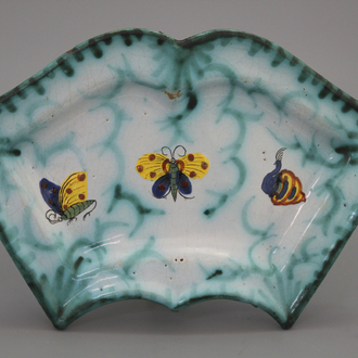 A Brussels faience butterfly-shaped condiment plate, 18th C.
