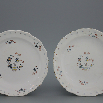 A pair of lobed Brussels faience "floral hedge" plates, 18th C.