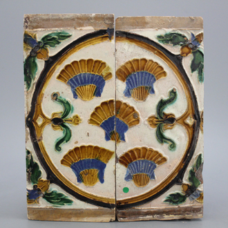 A pair of Seville ceiling tiles with scallop shells, 16th C.