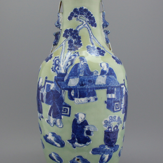 A fine large Chinese porcelain celadon ground vase, 19th C.