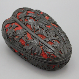Boite en laque noir et rouge sculptée de Chine,19e-20e