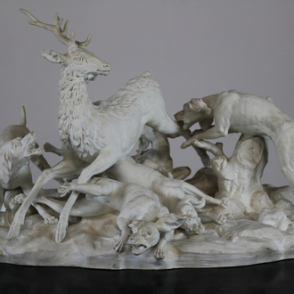 A large and impressive Sèvres biscuit hunting group "The Deer Hunt", 19th C.