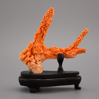 Groupe d'immortels en corail sculpté, Chine, 19e