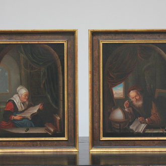 Paire de portraits hollandais "en pendant", huile sur toile, 17e