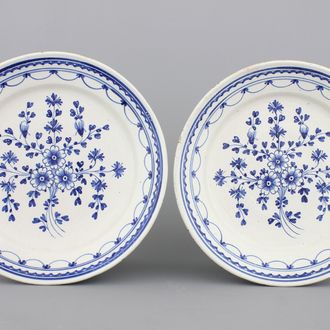 A pair of Brussels faience blue and white dishes, 18th C.
