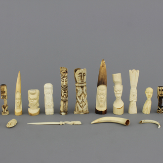 A collection of African ivory and bone sculptures, 20th C.