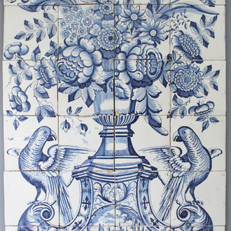 A large Dutch Delftware Frisian tile mural with a flower vase, 18th C.