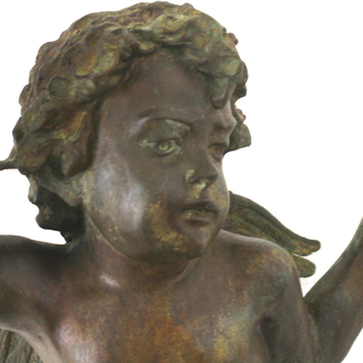A large cast bronze figure of putto holding a cornucopia, ca. 1900