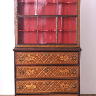 A Dutch inlaid marquetterie display cabinet, 19th C.