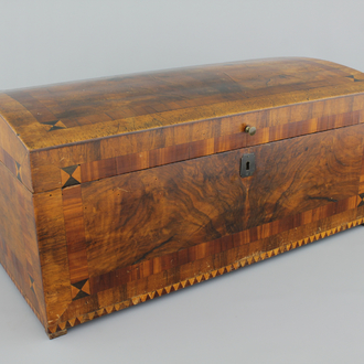 A large German inlaid marquetterie documents box, 19th C.