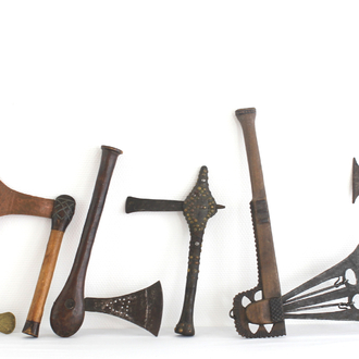 A collection of 6 various African tribal axes, 19/20th C.